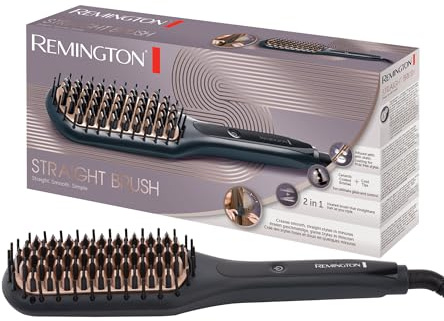 Remington Glättbürste 2in1: Glätteisen & Haarbürste für eine reduzierte Stylingzeit (Keramikbeschichtete & antistatische Borsten mit kühlen Enden, Digitales Display, 150-230°C) CB7400, Schwarz