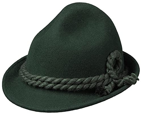 Kinder Dreispitz Wollfilzhut - Unifarbener Trachtenhut für Kinder - Sepplhut aus 100% Wollfilz - Wanderhut mit doppelter Kordel - Sommer/Winter grün 53 cm