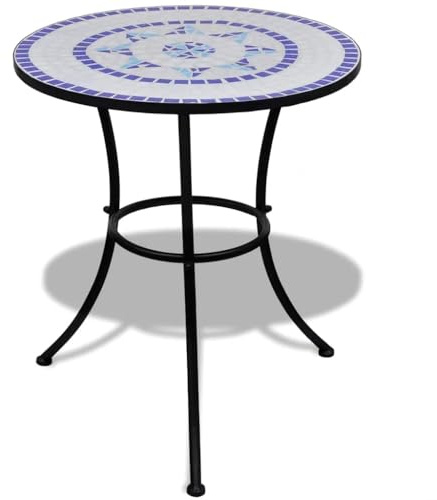 vidaXL Bistrotisch Blau und Weiß 60 cm Mosaik