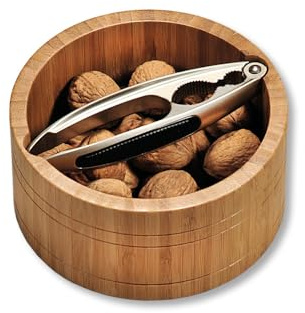 Kesper | Nussschale mit Nussknacker, Material: Bambus, Edelstahl, Maße: Ø 17 x H 8 cm, Farbe: Braun, Silber | 62822