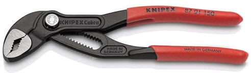 KNIPEX Cobra Wasserpumpenzange, 150 mm, Muttern bis 30 mm, 87 01 150 | Rohre bis 36 mm, Feinverstellung per Knopfdruck, Rohrzange