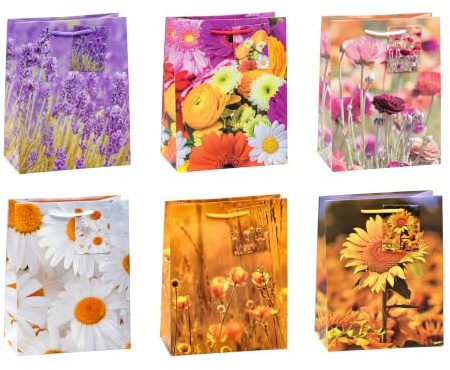 TSI Geschenktüten BLUMEN-MIX, 12er Packung, Größe: Mittel (HxBxT 23 x 18 x 10 cm), Art. Nr. 84013