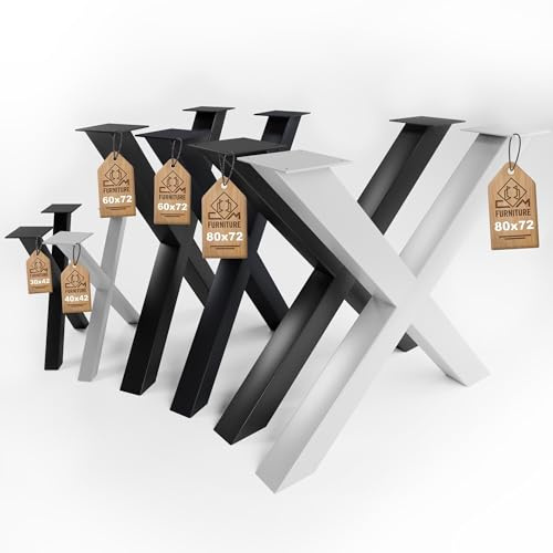 CM Furniture TISCHBEINE X-Form 2X Tischgestell Höhenverstellbar Metall | Anthrazit X Outdoor/Haus TISCHKUFEN 80x72 cm Gartentisch Schreibtisch Esstisch Möbelfüß Tischfüße Wohnzimmer Anti-Kratz-Pads