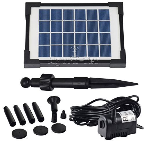 Agora-Tec® AT-2W Solar Teichpumpe 2 Watt Hmax.: 170l/h Fontainenhöhe: 0,65m für Gartenteich oder Springbrunnen