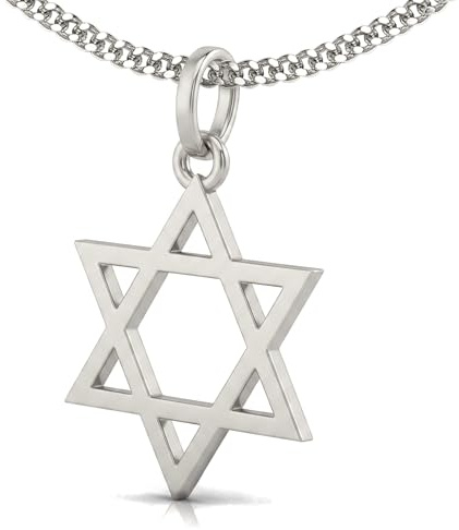 CLEVER SCHMUCK Davidstern Kette Silber Anhänger 14 mm glänzend und Panzerkette 45 cm Sterling 925 im Schmucketui creme