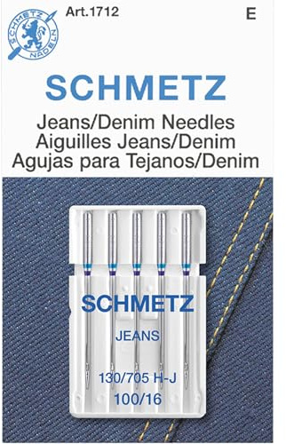 SCHMETZ Nähmaschinennadeln | 5 Jeans-Nadeln | 130/705 H-J | Nadeldicke: 100/16 | auf allen gängigen Haushaltsnähmaschinen einsetzbar | geeignet für das Verarbeiten von Jeans und ähnlichen Stoffen , 5 Stück (1er Pack)