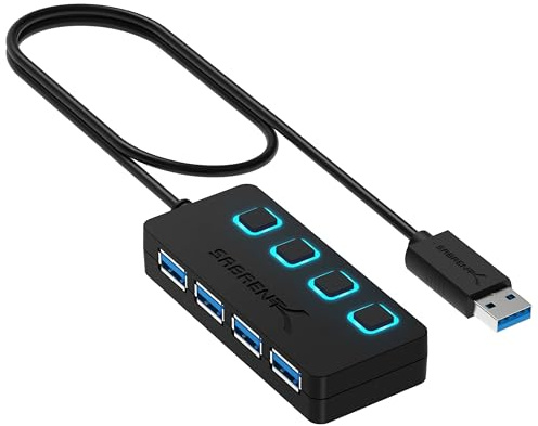 SABRENT USB Hub 3.2 Gen 1 mit Schaltern – 4 Port USB Verteiler mit LED Anzeige, 68CM Kabel, 5Gbps – USB Splitter für Mac, PC, Laptop, PS5 – Plug & Play (HB-UM43)