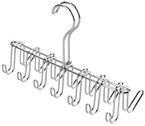iDesign porte cravate à 14 crochets, petit porte ceinture en métal chromé, cintre rangement pour ceintures et cravates, argenté