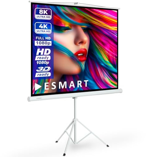 ESMART Professional MISATI Stativleinwand, Gesamtbreite 260 cm, Tuch: Weiß | Bildfläche 244 × 183 cm, Format 4:3, weißes Tuch für Heimkino und Präsentationen, mobil einsetzbar