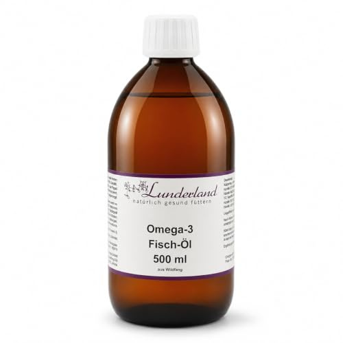 Omega-3-Fisch-Öl | Öl für Hunde und Katzen | 500 ml | Mit Vitamin E, A + D | Lunderland | Einzelfuttermittel | Zur Ergänzung mit Omega-3-Fettsäuren aus Fischöl | Hoher Omega-3-Gehalt