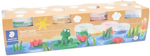 STAEDTLER Noris junior 8134 Kinderknete-Set – 4 Töpfchen à 130 g | Spielknete in Basis-Farben, weich & sauber, klebt nicht – für Kinder – Art.-Nr. 8134 01