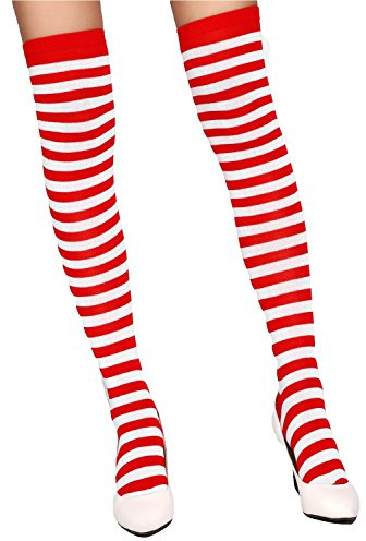 krautwear® Damen Gestreifte Overknees Strümpfe Ringelstrümpfe Karneval Fasching Cosplay 80er Jahre
