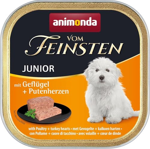 animonda vom Feinsten Hundefutter nass Geflügel + Putenherzen (22 x 150g), Welpen getreidefreies Hundefutter ohne Zucker, mit frischen, fleischigen Zutaten