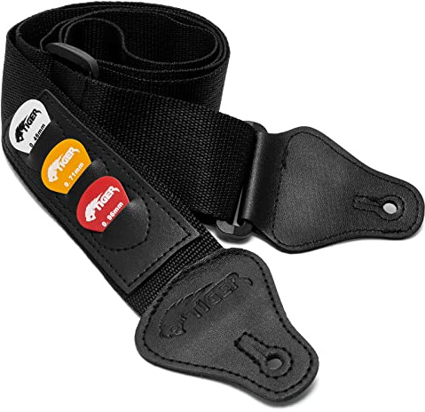 TIGER Gitarrengurtmit Plektronhalter, Schwarz