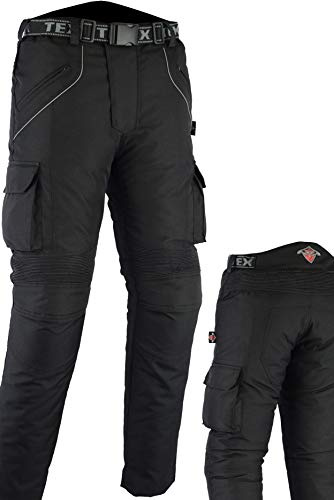 Texpeed Motorradhose Herren Cargo Wasserdicht mit Protektoren [A] Schwarz | EN 17092 verstärkt, EN 1621-1 [Level 1] Protektoren, Herausnehmbares Winterfutter, Komfort-Stretch, Größe 42,30