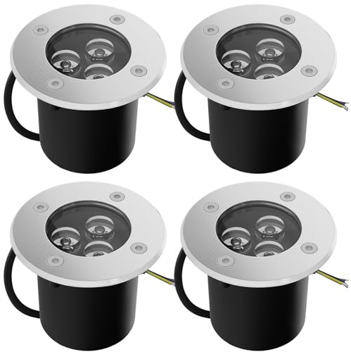 Goodia 4Stk. 3W Bodenstrahler Außen Runde LED Bodenspots Außen IP67 230V AC | Wasserdicht Bodeneinbaustrahler Aussen Gartenbeleuchtung für Garten Balkon Auffahrt Bis zu 2000 kg Belastbar Warmweiß