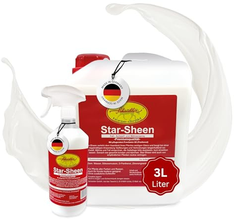 Scheidler horse-direkt Star-Sheen Mähnenspray 3l für Pferde – Langanhaltendes Schweifspray für brillanten Glanz - Leichtes Kämmen & Fellpflege – Natur Glanzspray 2,5l Kanister + 0,5l Sprühflasche