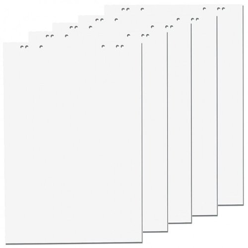 Faxland 5x Flipchartblöcke, Weiss Blanco, je Block 20 Blatt 69x99 cm, 6 fach Lochung, perforiert, Papier für Flipchart
