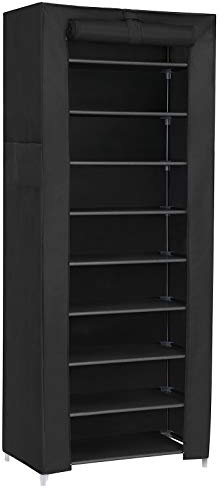 SONGMICS Schuhregal mit 10 Ebenen, 28 x 58 x 160 cm, Schuhschrank, Schuhaufbewahrung, mit staubdichtem Überzug, Schuh-Organizer, für High Heels, Sportschuhe, Metallgestell, schwarz RXJ10H