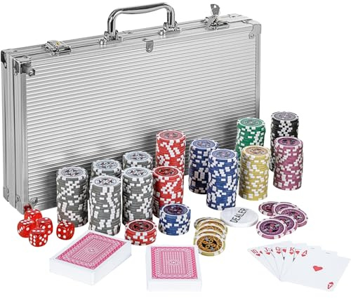 GAMES PLANET Pokerkoffer mit 300 Laser-Chips, Silver/Gold/Black Edition - Auswahl: Silver