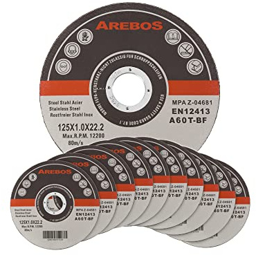 Arebos Trennscheiben Ø 125 mm | 100 Stück | Metall | Flexscheiben | 1 mm dünn | für Stahl, Edelstahl, Inox, Eisen & Blech | für Winkelschleifer | EN 12413