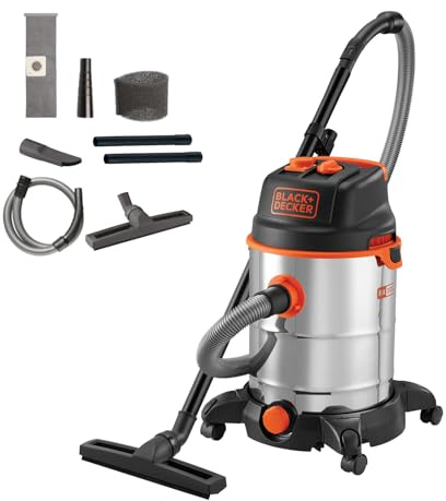 BLACK+DECKER Nass und Trockensauger BXVC30XTDE mit Integrierte Steckdose für Elektrowerkzeug (1600 W, 30 Liter)