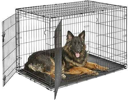 Zweitürige, zusammenklappbare Metall-Hundebox, 122 cm, verbesserte Sicherheit, inkl. auslaufsicherer Wanne, für extragroße Rassen