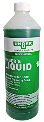 UNGER Glasreiniger UNGER’s Liquid (1 Liter, Konzentrat, Mischverhältnis 1:100, pH-neutral, streifenfreie Fenster, Sicherheitsverschluss, Dosierungs-Skala) FR100