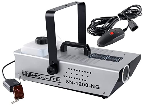 Showlite SN-1200 Nebelmaschine (1200 Watt, 350m³ Nebelausstoß/min, 7 Min. Aufwärmzeit, inkl. Kabel- und Funkfernbedienung)