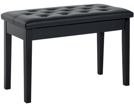 HOMCOM Klavierhocker mit Verstecktem Stauraum 76 x 36 x 50 cm Schwarz | Klavierstuhl mit Kunstleder Kissen, Klavierbank, Pianobank, Massivholz Keyboardbank für Piano, Keyboard