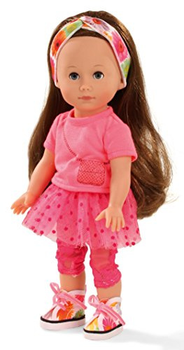 Götz 1513014 Just Like me – Chloe Puppe – 27 cm große Stehpuppe mit extra Langen braunen Haaren und blauen Schlafaugen – 7 teiliges Set