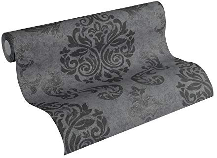 A.S. Création Vliestapete Memory Tapete neo barock glamourös klassisch 10,05 m x 0,53 m grau metallic schwarz Made in Germany 953723 95372-3