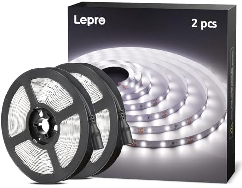 Lepro LED Strip Kaltweiß, 10M(5M*2) LED Streifen 12V Selbstklebend, Band jeder mit 300 Stück 2835 LEDs 2300 Lumen, 6000K Dimmbar Leiste, Kaltweiss DIY Lichtband für Innen Heim Deko, kein Netzteil