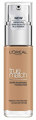 L'Oréal Paris Make up, Flüssige Foundation mit Hyaluron und Aloe Vera, True Match Make-Up, 7.D/7.W Warm Medium Deep