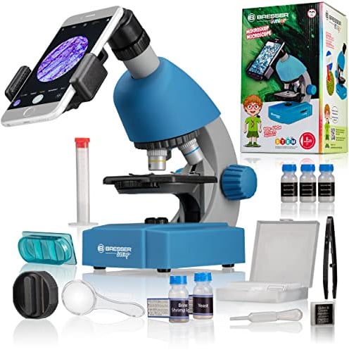Bresser Junior Kinder Mikroskop 40x-640x mit LED, Zoom-Okular, Smartphonehalter, Urzeitkrebse-Set, ab 8 Jahren
