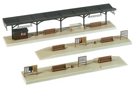 FALLER Bahnsteig Modellbausatz mit 43 Einzelteilen 584 x 37 x 41mm I Modelleisenbahn Zubehör N Gebäude I Modelleisenbahn N Bahnsteige teil-überdacht