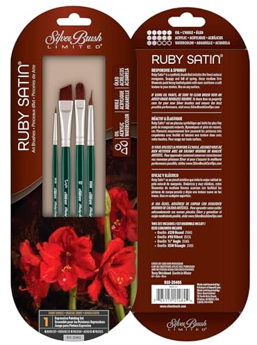 Silber Pinsel rss-2540s Ruby Satin kurzer Griff Acryl/Öl Pinsel-Set, 4 Stück pro Packung