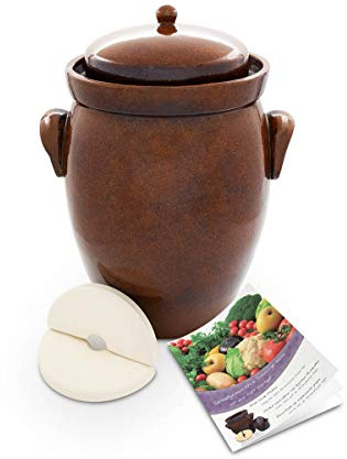 KERAZO Gärtopf 16 Liter aus Steinzeug Keramik inklusive Deckel + Stein + Anleitung [Form 2] BRAUN - Gurkentopf Einlegetopf Rumtopf Fermentation