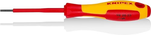 KNIPEX Schraubendreher, VDE-geprüft 177 mm, 98 20 25 | Geeignet für Schlitzschrauben isolierender Mehrkomponenten-Griff