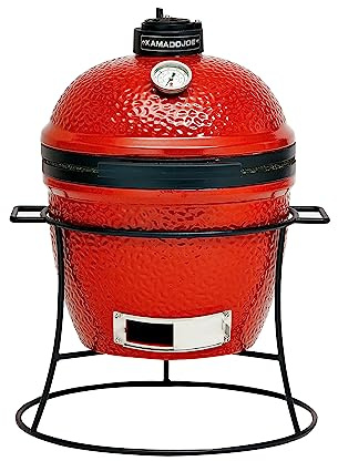 Kamado Joe - Joe Jr. 13,5 Zoll tragbarer Holzkohlegrill in Rot mit gusseisernem Ständer, Hitzeabweiser und Aschenbecher
