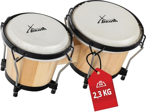 XDrum PERC Bongos Club Weinrot - 2 Trommeln mit 6 und 7 - Bongotrommeln mit stimmbaren Naturfellen und Stimmschlüssel - Holztrommeln Natur