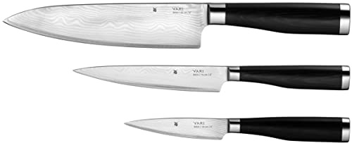 WMF Yari Messerset 3-teilig, 3 Messer geschmiedet, japanischer Spezialklingenstahl, 67 Lagen Griff aus Pakkaholz, Damaszener Klinge, Küchenmesser Set
