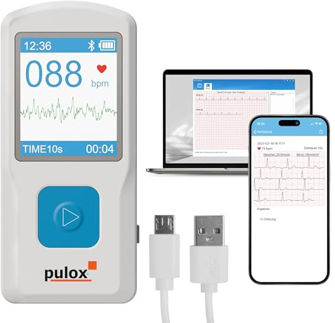 Pulox PM10 Mobiles Einkanal EKG-Gerät - Wireless EKG-Monitor für Zuhause mit Analyse, Smartphone-App & PC-Software