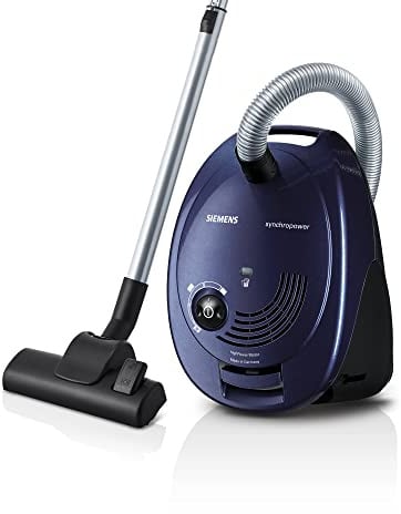 Siemens Staubsauger mit Beutel synchropower VS06A111, Bodenstaubsauger, Hygiene-Filter, Bodendüse für Hartboden und Teppich, starke Saugleistung, langes Kabel, Fugendüse, 600 W, blau