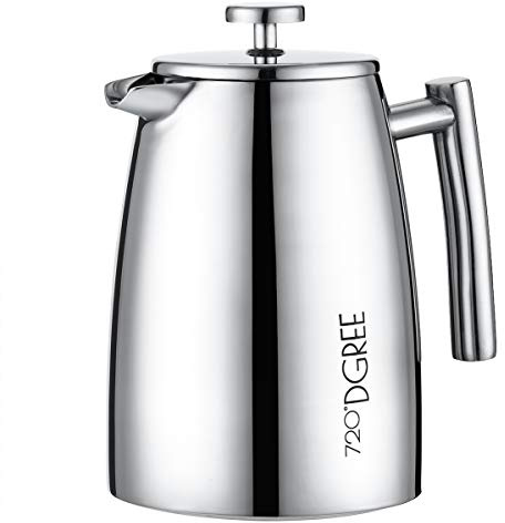 720°DGREE Edelstahl French Press “Sunrise“ - 1Liter - BPA-Frei - Kaffeebereiter, Pressstempelkanne, Pressfilterkanne mit permanent Filter - Elegante Kaffeekanne für 4-8 Tassen perfekten Kaffeegenuss