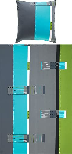 Erwin Müller Bettwäsche, Bettgarnitur, Kissenbezug Mako-Jersey grün-blau-grau Größe 80x80 cm / 135x200 cm - bügelfrei, einlaufsicher, mit praktischem Reißverschluss