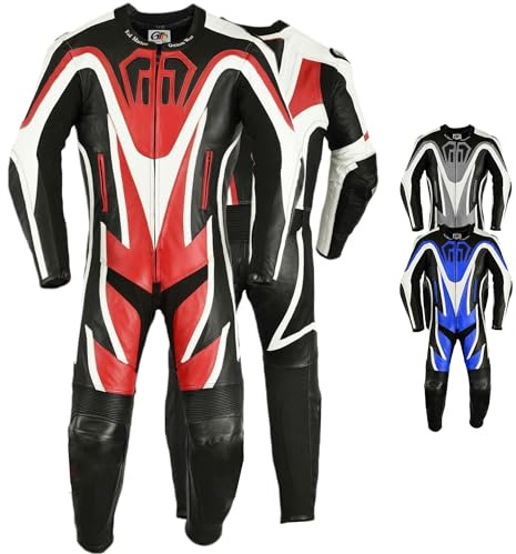 German Wear Einteiler Motorradkombi Motorrad Lederkombi aus Rindsleder echtleder Kombi, Größe:50/M, Farbe:Rot