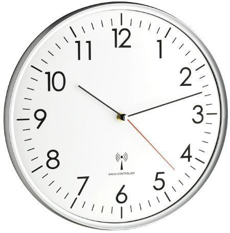 TFA Dostmann Analoge Wanduhr Funk, hohe Genauigkeit, Funkuhr, weiß/Silber, 60.3514, für Küche,Wohnzimmer, Büro oder Eingangsbereich geeignet, 330 x 50 mm