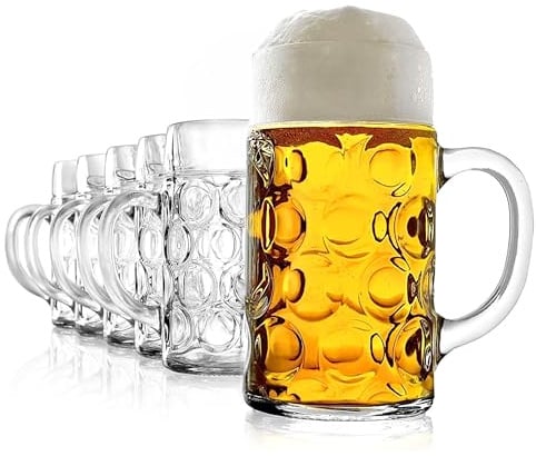 Oberglas ISAR Original Oktoberfest Bierkrüge 6er Set 500 ml – Traditioneller Bierkrug aus Soda-Lime-Glas – Ideal für Pils, Weizen & andere Biere – Bierglas mit Henkel – Spülmaschinengeeignet