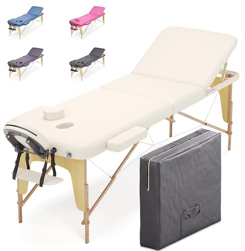Beltom® Mobile Massagetisch Massageliege 195 x 70 cm. Massagebank 3 zonen klappbar Kosmetikliege +TA. - Creme